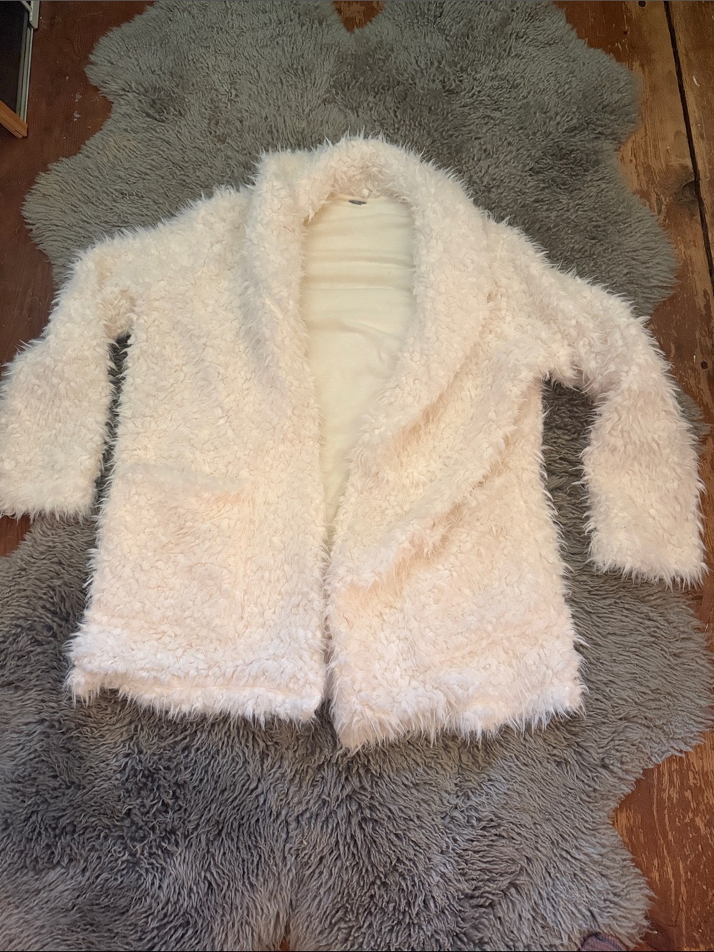 aerie Cream Faux Fur Open-Front Cardigan